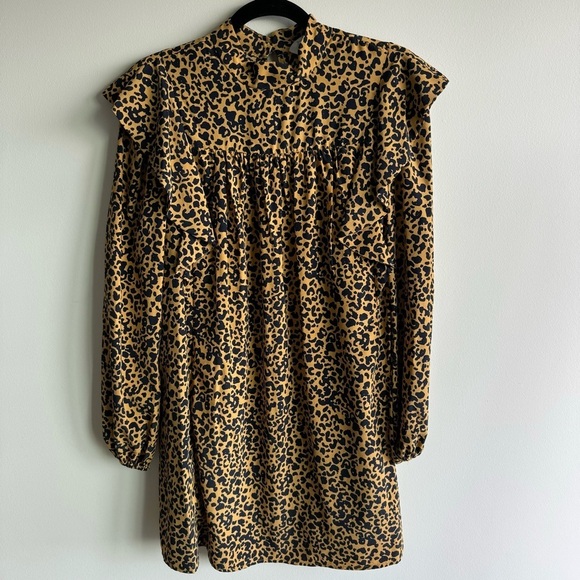 NWOT WAYF Pierce Leopard Long Sleeve Ruffle Dress Size Small - Picture 2 of 8